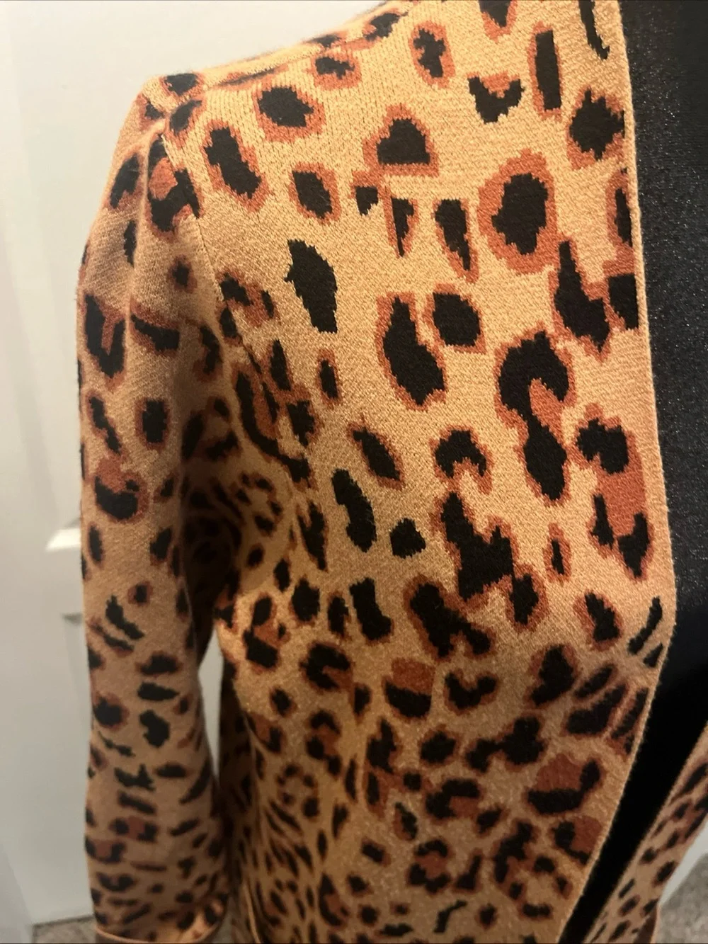 Rachel Zoe Leopard Print Cardigan Soft Size Large Front Pockets - Picture 2 of 11